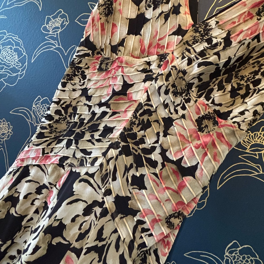 Vintage 90s Y2K Jones New York Floral Silk Midi Dress Size 10 black & pink - Picture 3 of 7